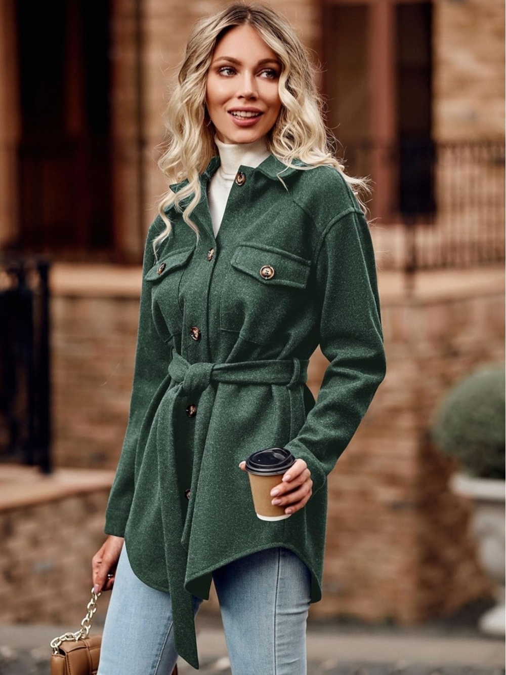 Belted Forest Green Trench Coat Jacket - Picture 7 of 10